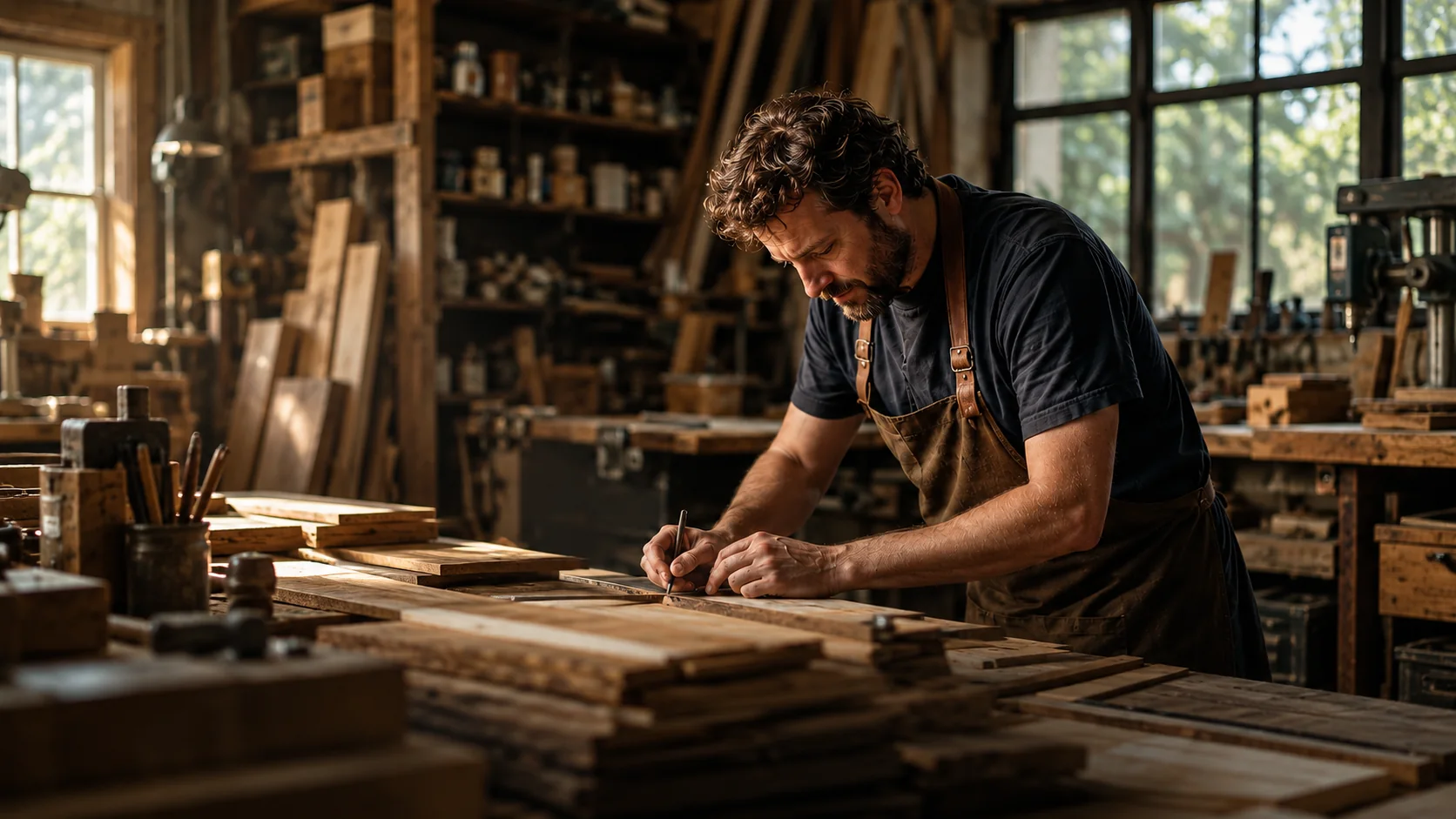 A small-business owner working in a warm workshop